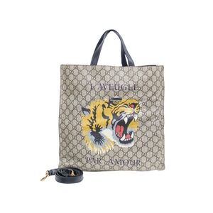 Gucci GG Supreme Tiger Tote Bag L'Aveugle Par Amour Vintage Canvas Shopper Large